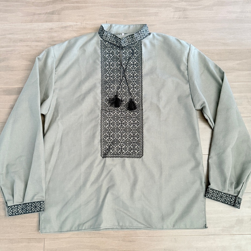 Ukrainian Vyshyvanka Sorochka Traditional Embroidered Green Men's Shirt NEW